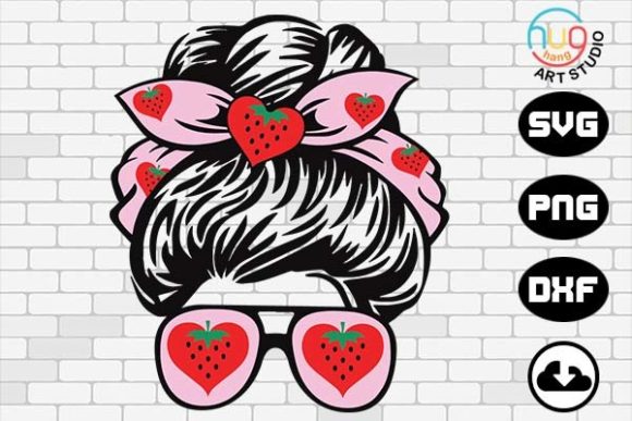 Strawberry Heart Mom Bun Hair Graphics for Crafts